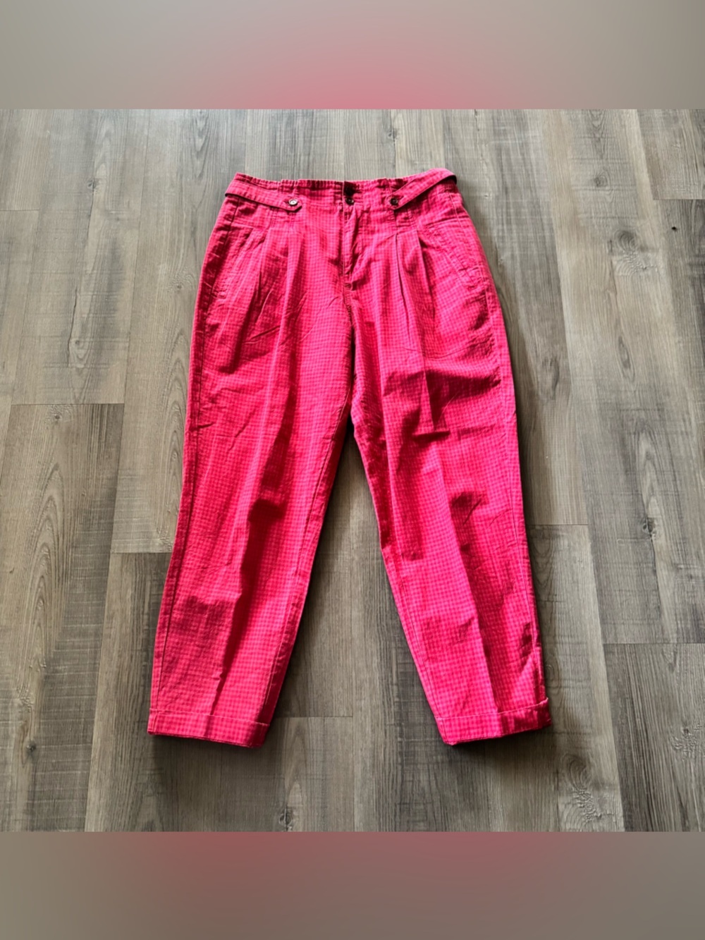 Sundance Life of Dreams Trouser Size 8 Red Gingham Check Cropped Ankle Pants - Picture 3 of 6